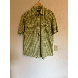 John Deere Mens Green Plaid Short Sleeve Pearl Snap Western Work Shirt Size L